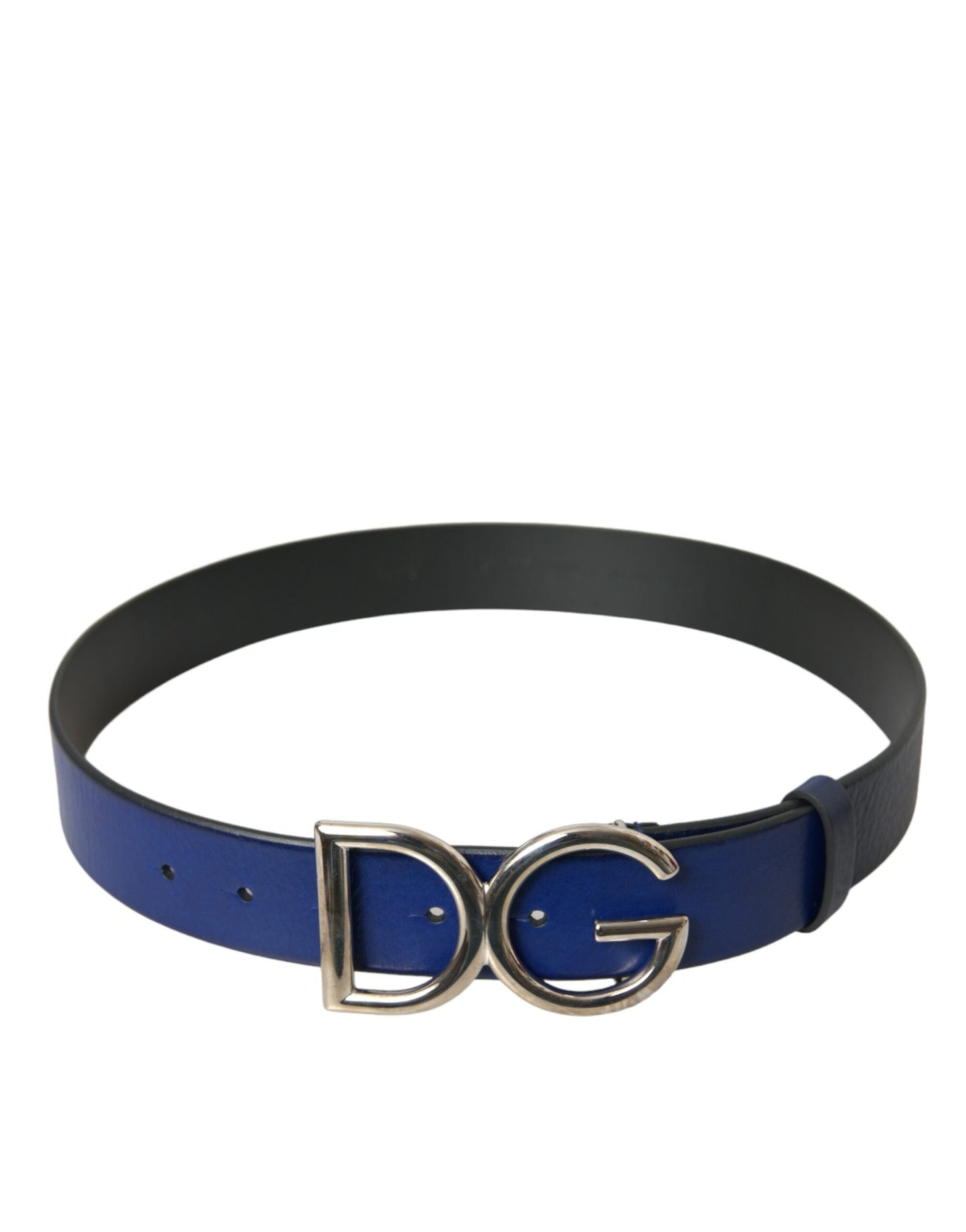 Dolce & Gabbana Blue Leather Silver Metal Logo Buckle Belt Men - 85 cm / 34 Inches