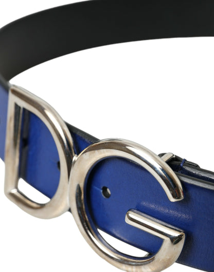 Dolce & Gabbana Blue Leather Silver Metal Logo Buckle Belt Men - 85 cm / 34 Inches