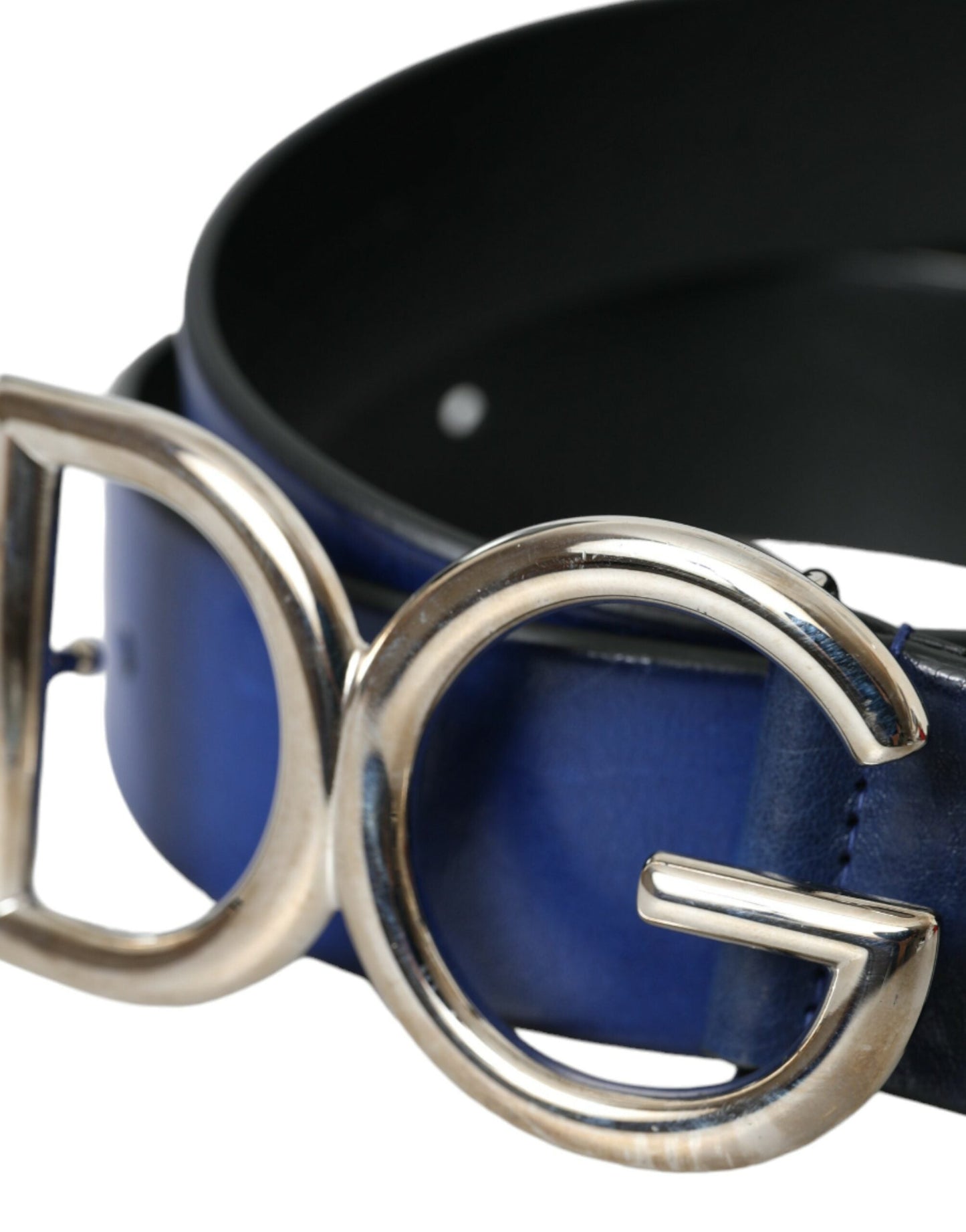 Dolce & Gabbana Blue Leather Silver Metal Logo Buckle Belt Men - 85 cm / 34 Inches