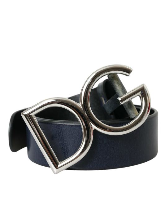 Dolce & Gabbana Blue Leather Silver Metal Logo Buckle Belt Men - 90 cm / 36 Inches