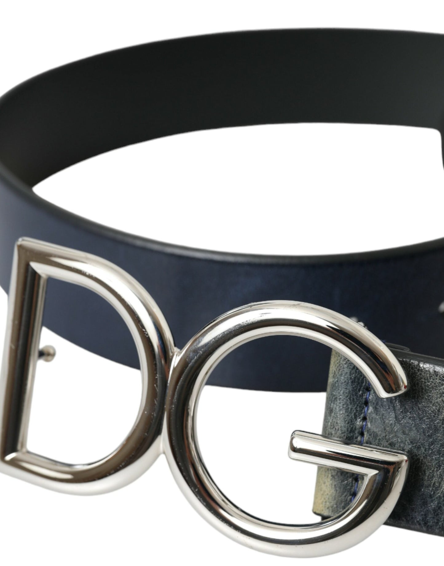 Dolce & Gabbana Blue Leather Silver Metal Logo Buckle Belt Men - 90 cm / 36 Inches