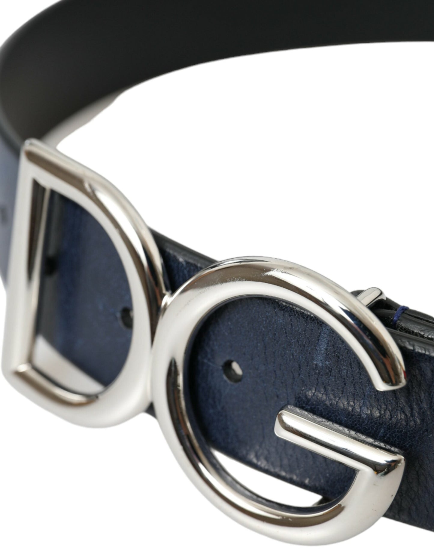 Dolce & Gabbana Blue Leather Silver Metal Logo Buckle Belt Men - 90 cm / 36 Inches