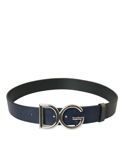 Dolce & Gabbana Blue Leather Silver Metal Logo Buckle Belt Men - 90 cm / 36 Inches