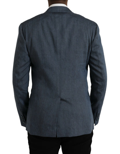 Dolce & Gabbana Blue Linen NAPOLI Single Breasted Coat Blazer - IT50 | L