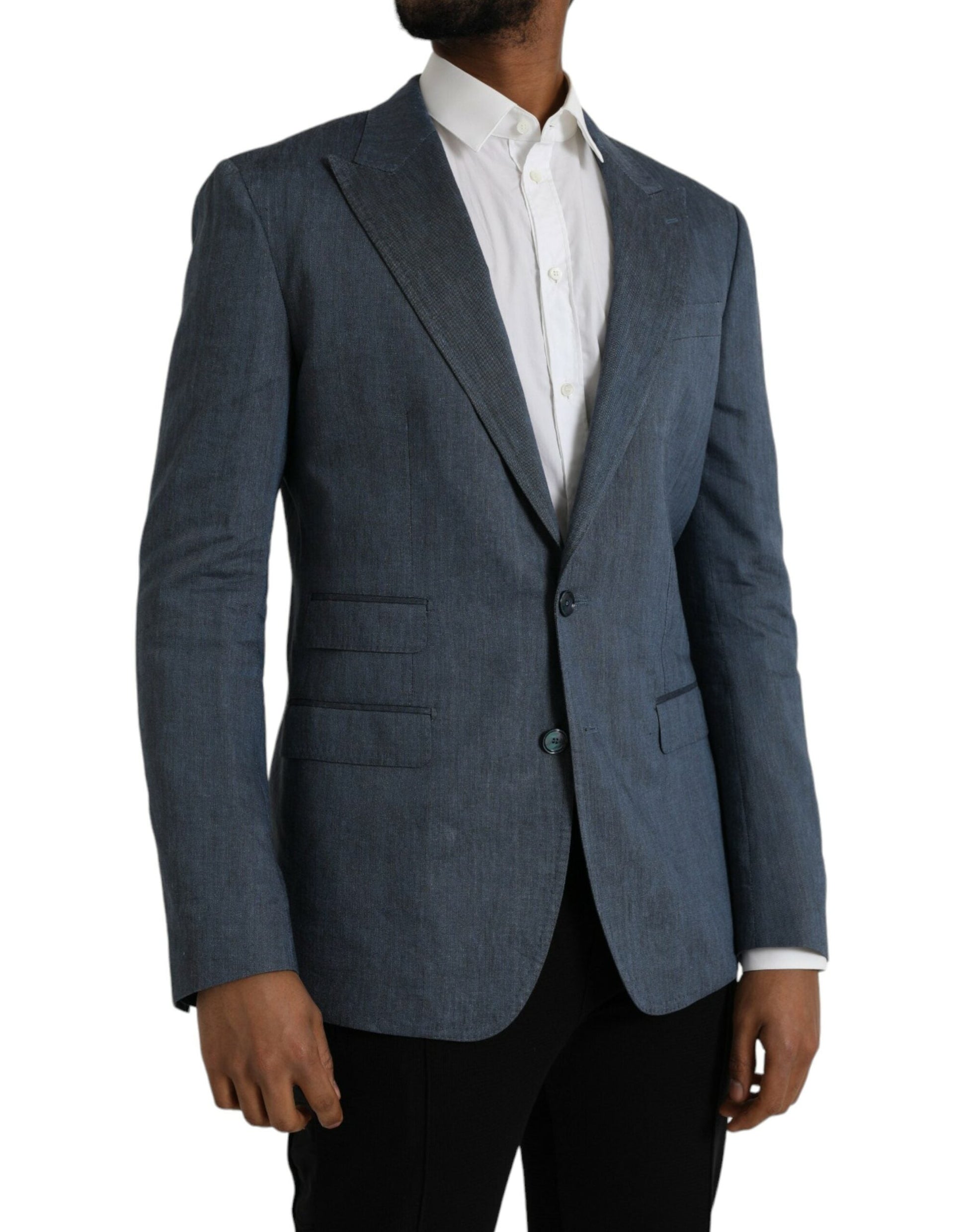 Dolce & Gabbana Blue Linen NAPOLI Single Breasted Coat Blazer - IT50 | L