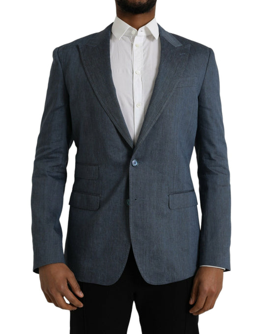 Dolce & Gabbana Blue Linen NAPOLI Single Breasted Coat Blazer - IT50 | L