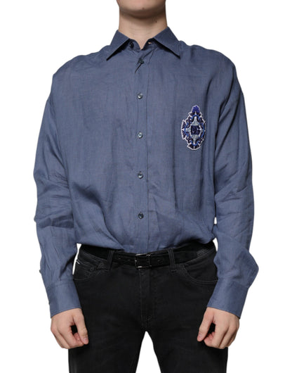 Dolce & Gabbana Blue Logo Long Sleeve Button Down Casual Shirt - IT39 | S