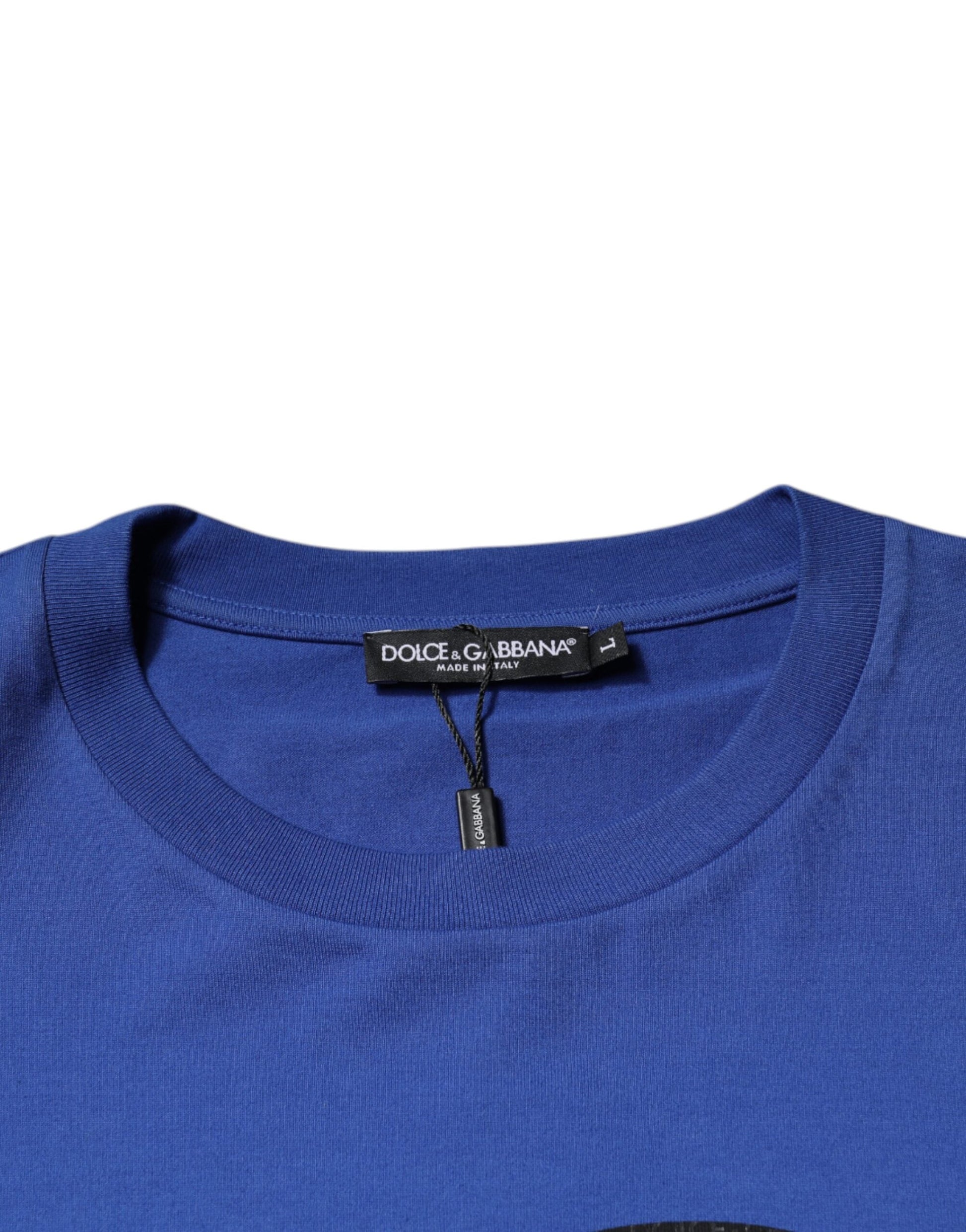 Dolce & Gabbana Blue Logo Print Cotton Men Crew Neck T-shirt - IT50 | L