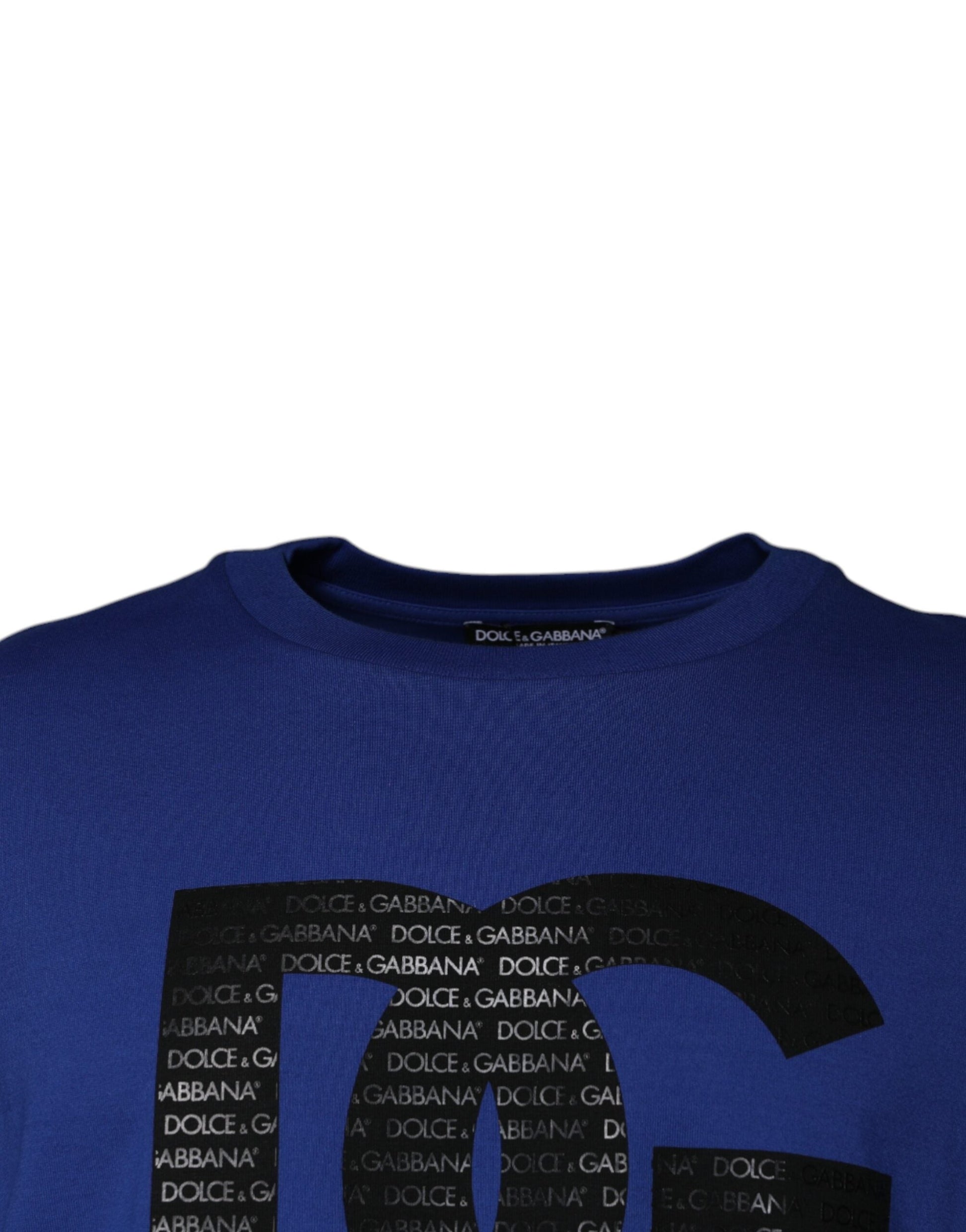 Dolce & Gabbana Blue Logo Print Cotton Men Crew Neck T-shirt - IT50 | L