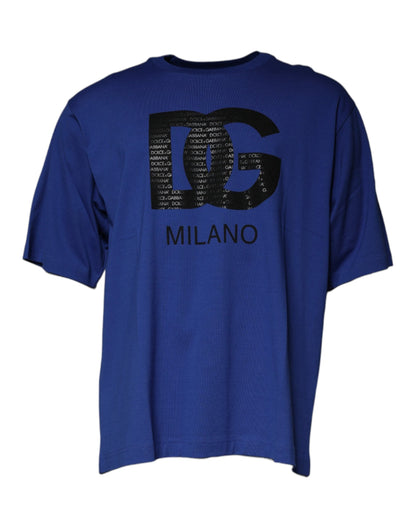 Dolce & Gabbana Blue Logo Print Cotton Men Crew Neck T-shirt - IT50 | L