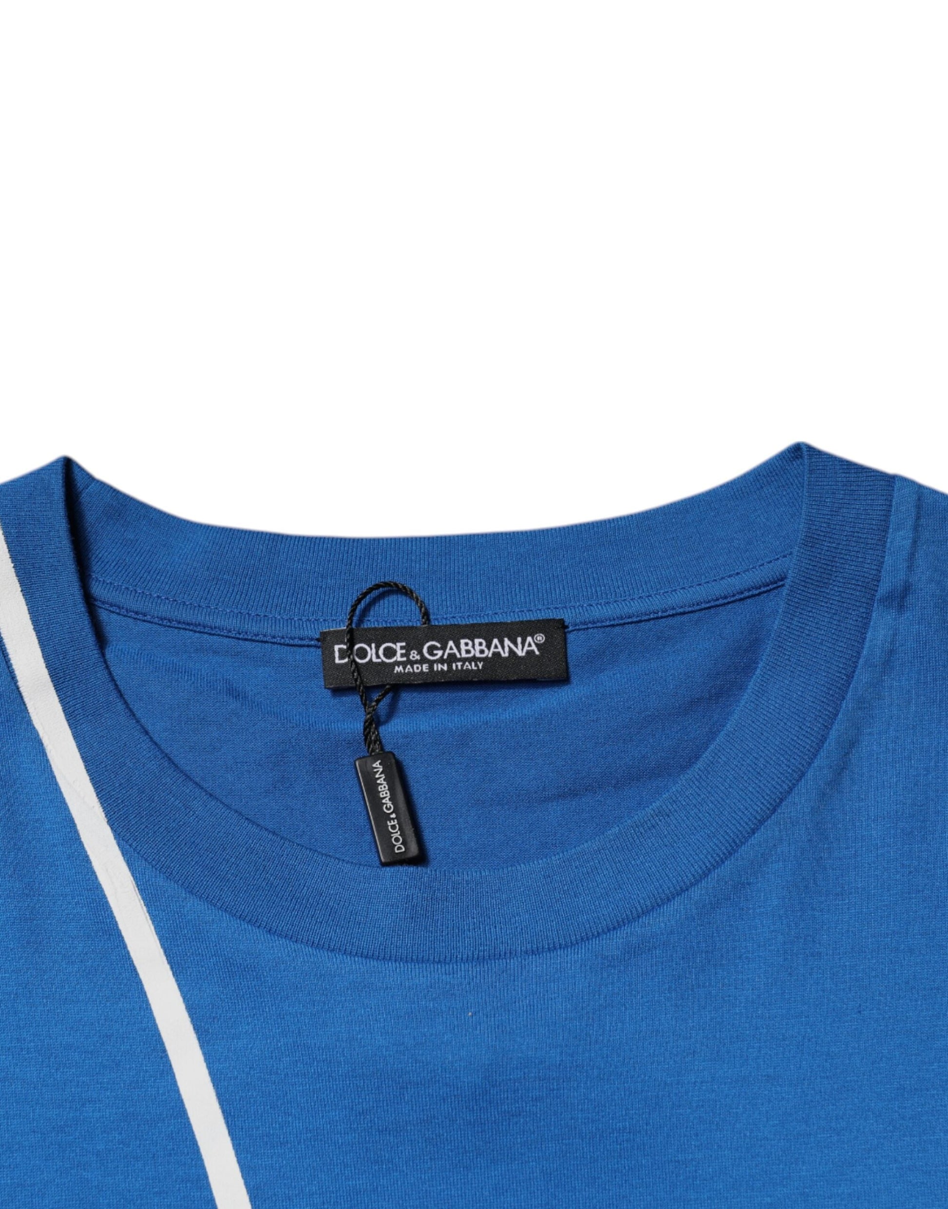 Dolce & Gabbana Blue Logo Print Cotton Men Crew Neck T-shirt - IT52 | XL