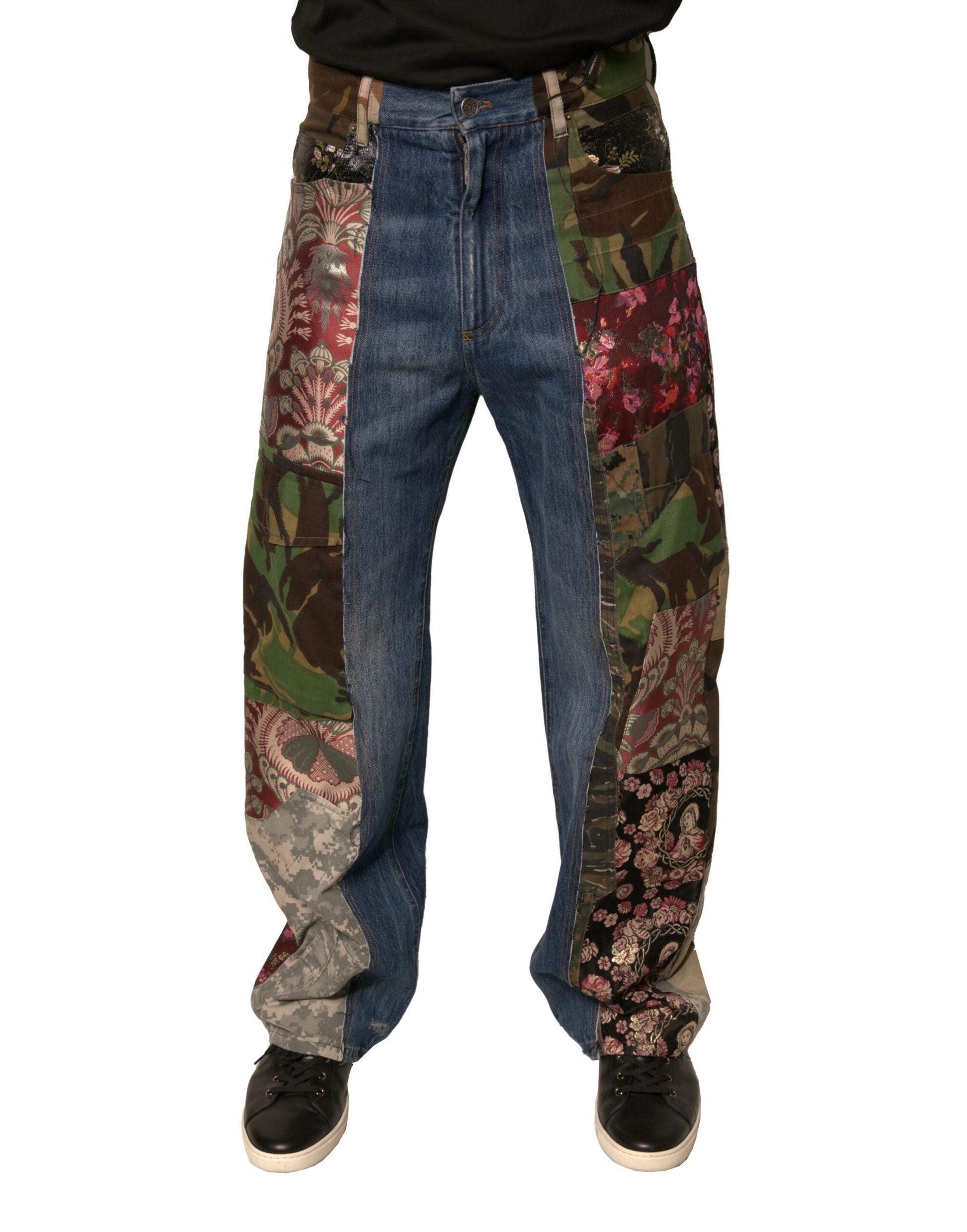 Dolce & Gabbana Blue Patchwork Cotton Straight Denim Jeans - IT44 | XS