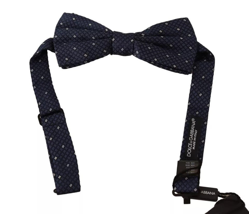 Dolce & Gabbana Blue Patterned Silk Adjustable Neck Bow Tie