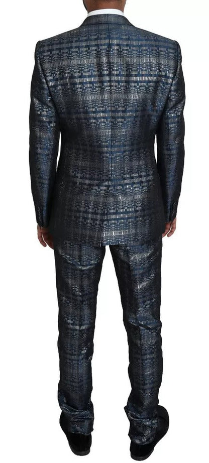 Dolce & Gabbana Blue Silver Shiny 2 Piece Slim GOLD Suit - IT46 | S