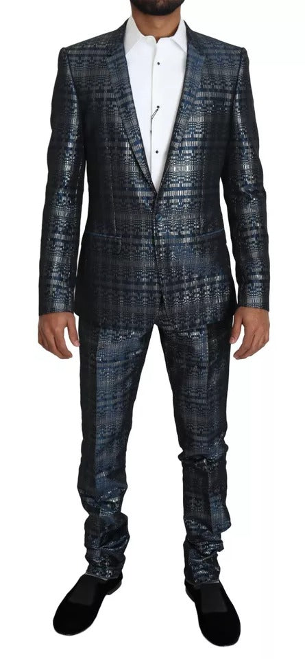 Dolce & Gabbana Blue Silver Shiny 2 Piece Slim GOLD Suit - IT46 | S