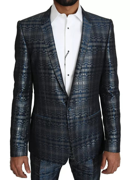 Dolce & Gabbana Blue Silver Shiny 2 Piece Slim GOLD Suit - IT46 | S