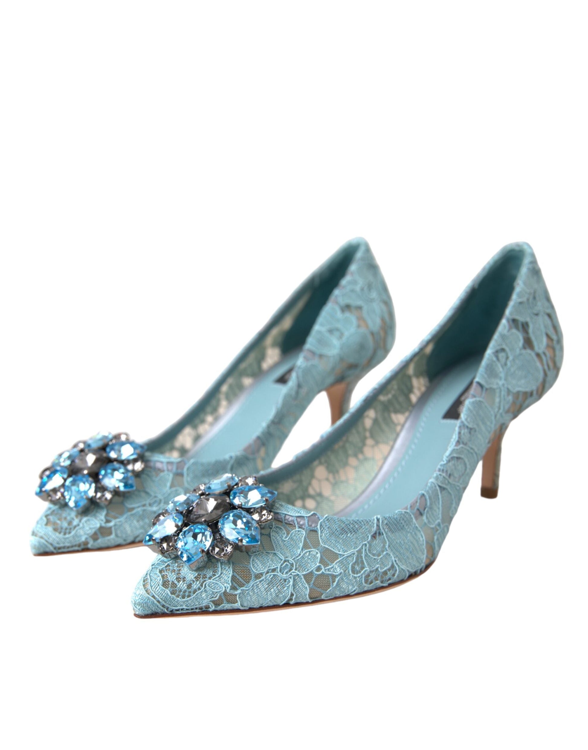 Dolce & Gabbana Blue Taormina Lace Crystal Heel Pumps Shoes - EU38.5/US8