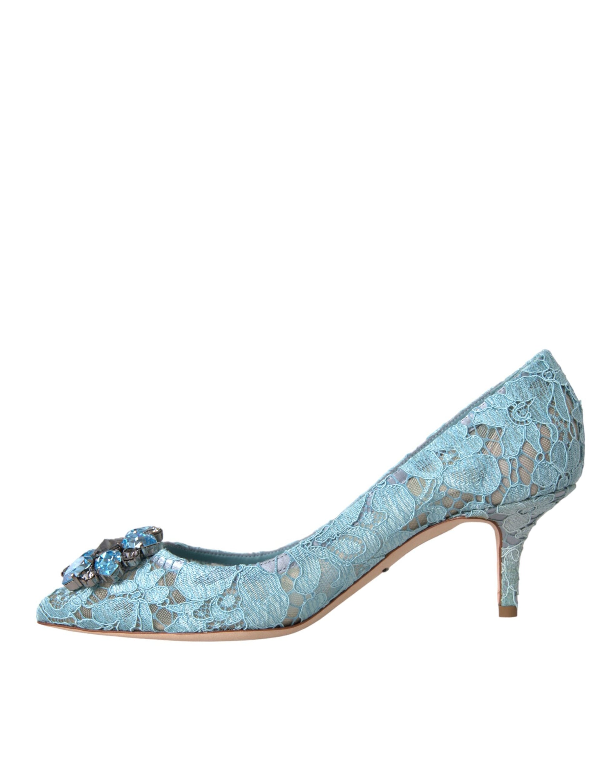 Dolce & Gabbana Blue Taormina Lace Crystal Heel Pumps Shoes - EU38.5/US8