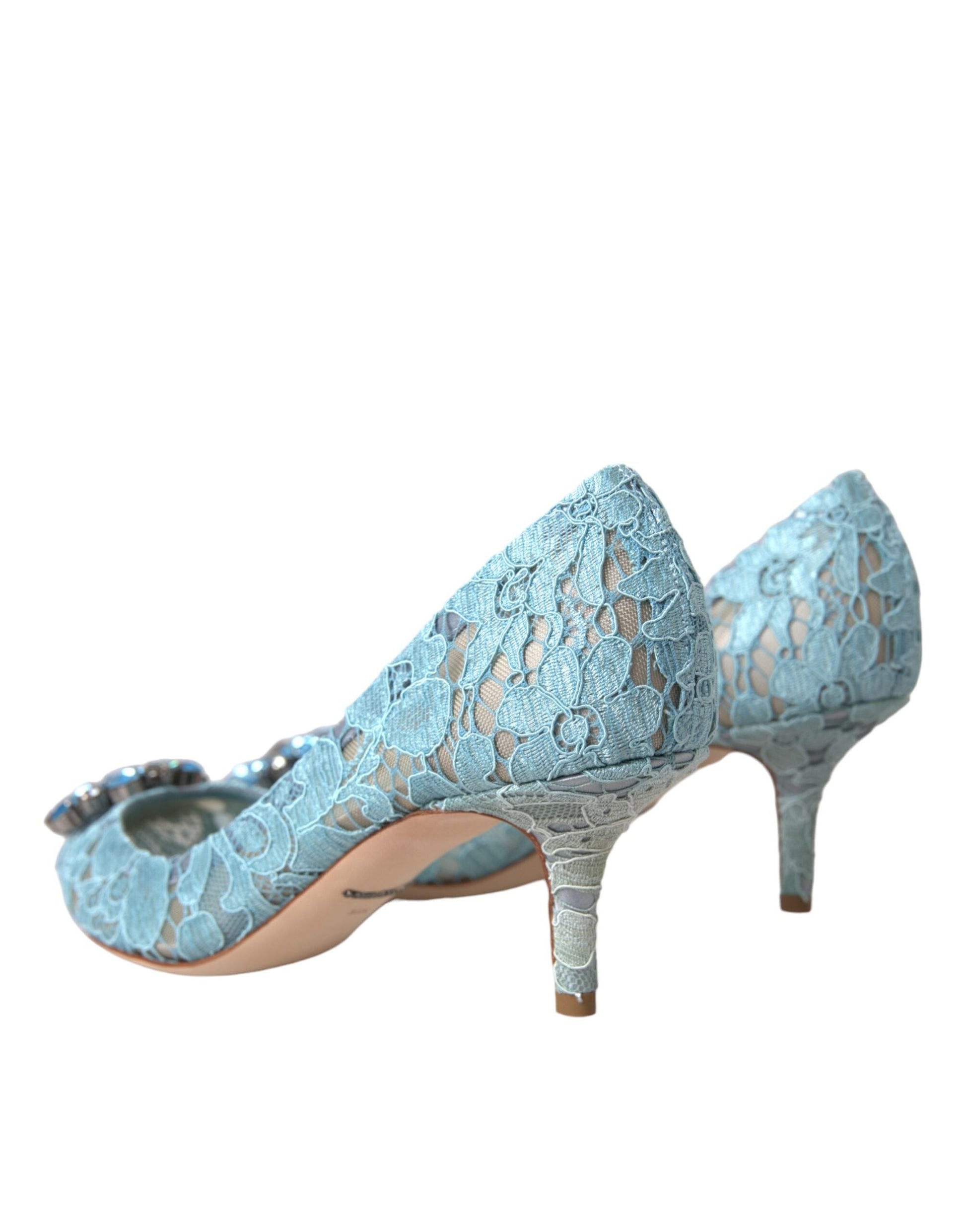 Dolce & Gabbana Blue Taormina Lace Crystal Heel Pumps Shoes - EU38.5/US8