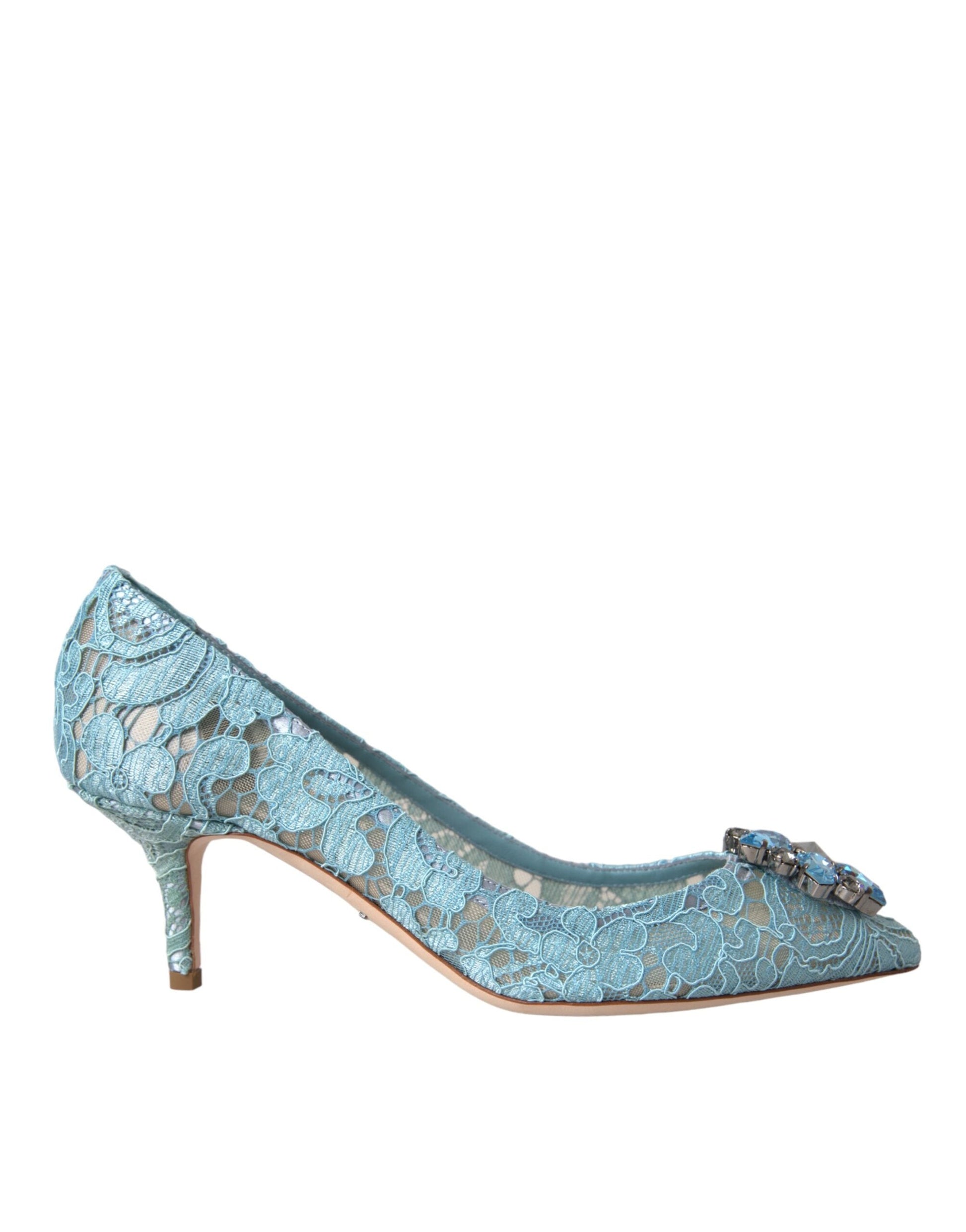 Dolce & Gabbana Blue Taormina Lace Crystal Heel Pumps Shoes - EU38.5/US8