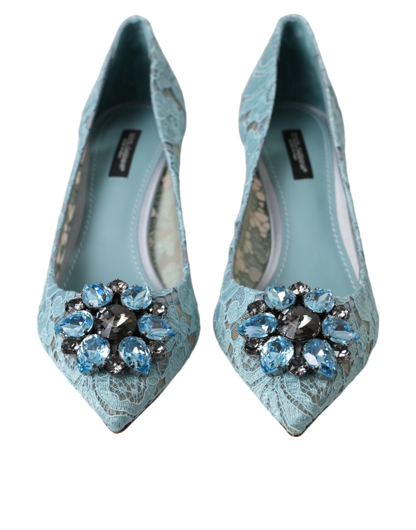 Dolce & Gabbana Blue Taormina Lace Crystal Heel Pumps Shoes - EU38.5/US8