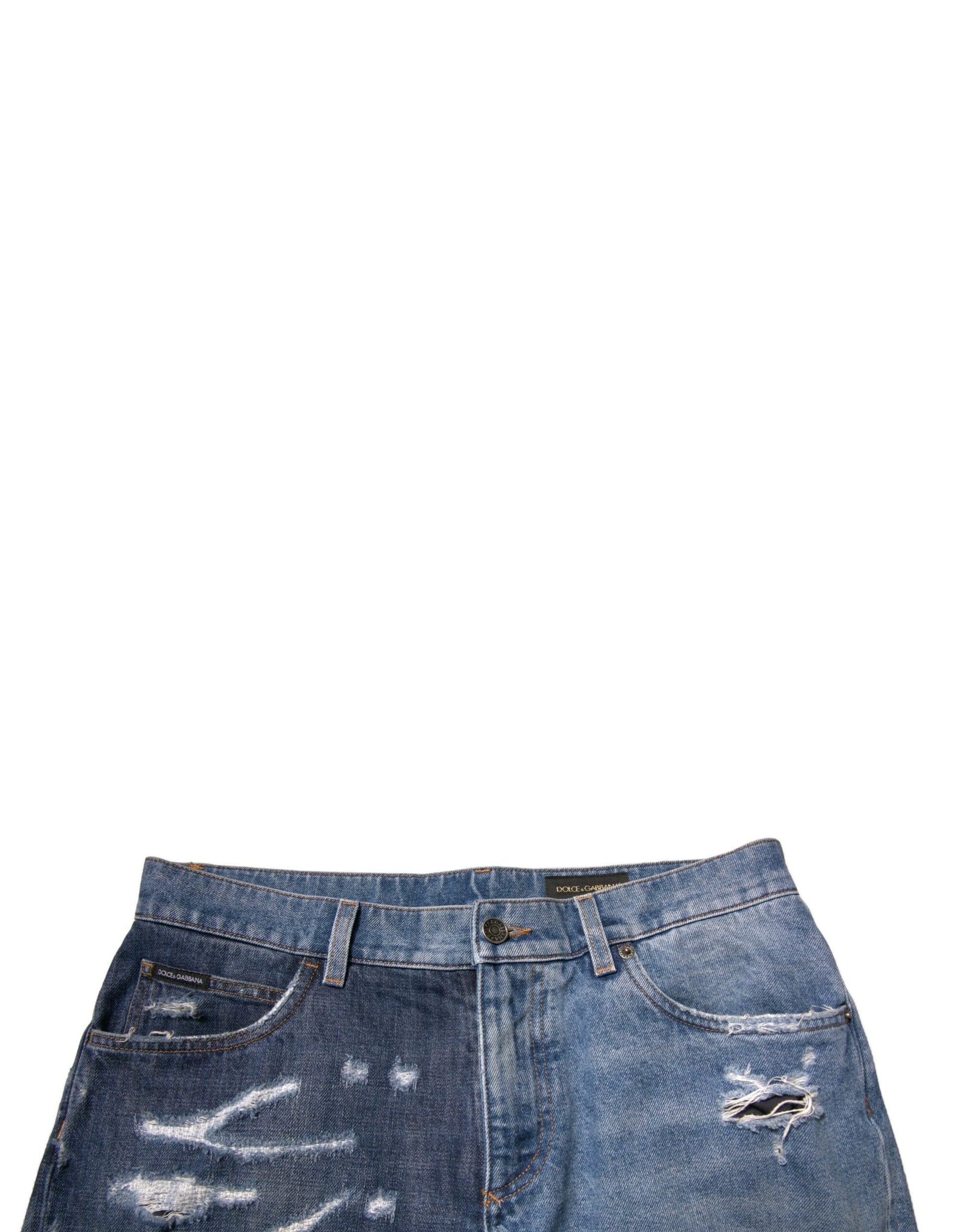 Dolce & Gabbana Blue Tattered Cotton Men Bermuda Denim Shorts - IT48 | M