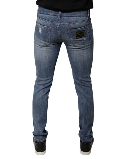 Dolce & Gabbana Blue Tattered Cotton Stretch Skinny Denim Jeans - IT46 | S