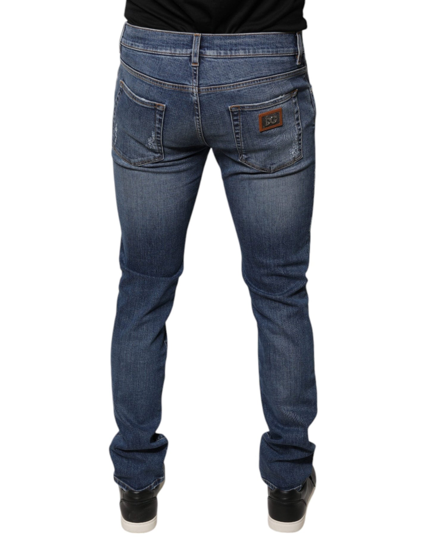 Dolce & Gabbana Blue Tattered Cotton Stretch Skinny Denim Jeans - IT48 | M