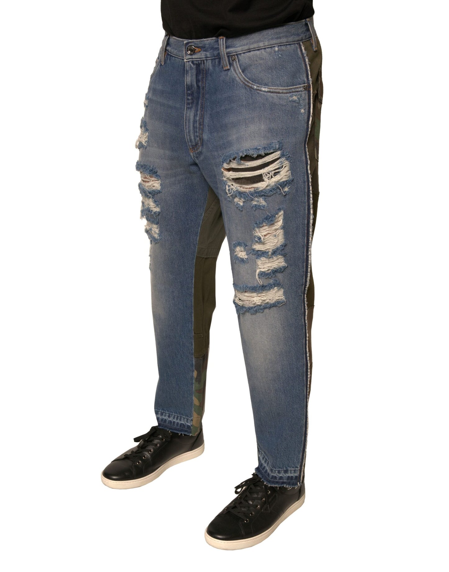 Dolce & Gabbana Blue Tattered Straight Cropped Denim Jeans - IT48 | M