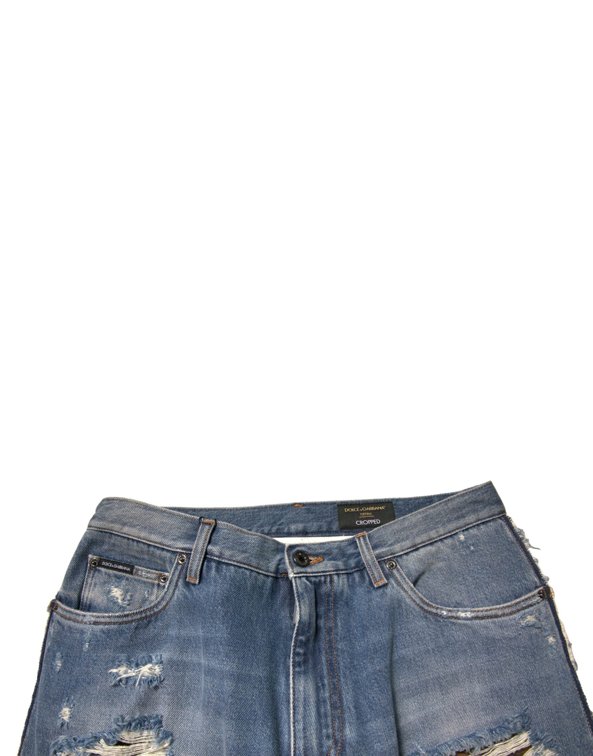 Dolce & Gabbana Blue Tattered Straight Cropped Denim Jeans - IT48 | M