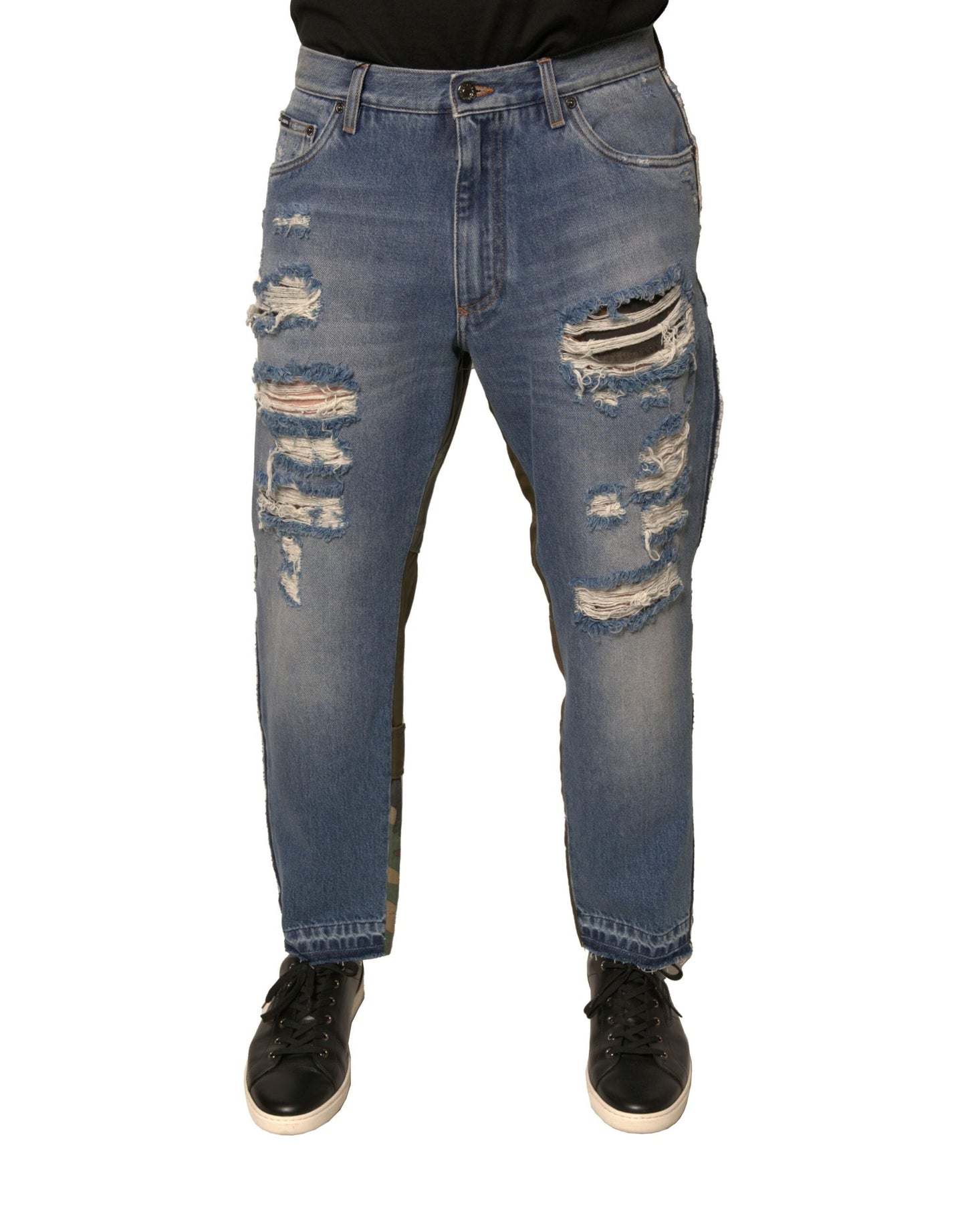 Dolce & Gabbana Blue Tattered Straight Cropped Denim Jeans - IT48 | M