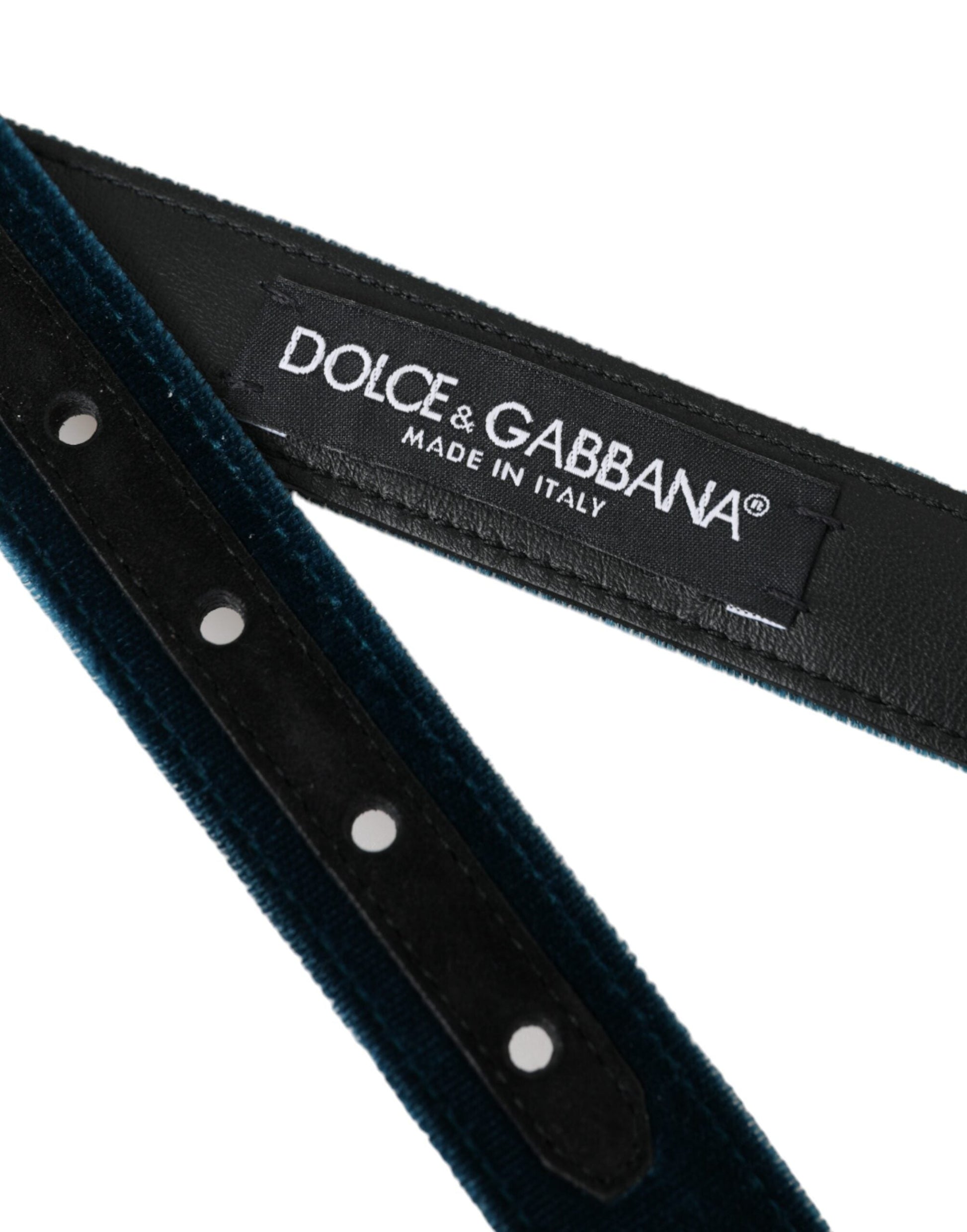 Dolce & Gabbana Blue Velvet Leather Silver Metal Buckle Belt - 95 cm / 38 Inches