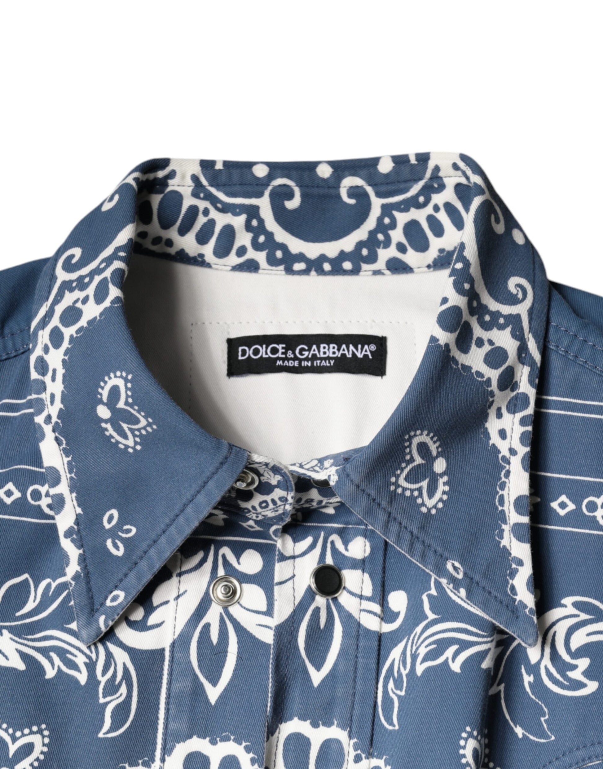 Dolce & Gabbana Blue White Bandana Print Cotton Casual Shirt - IT40 | M