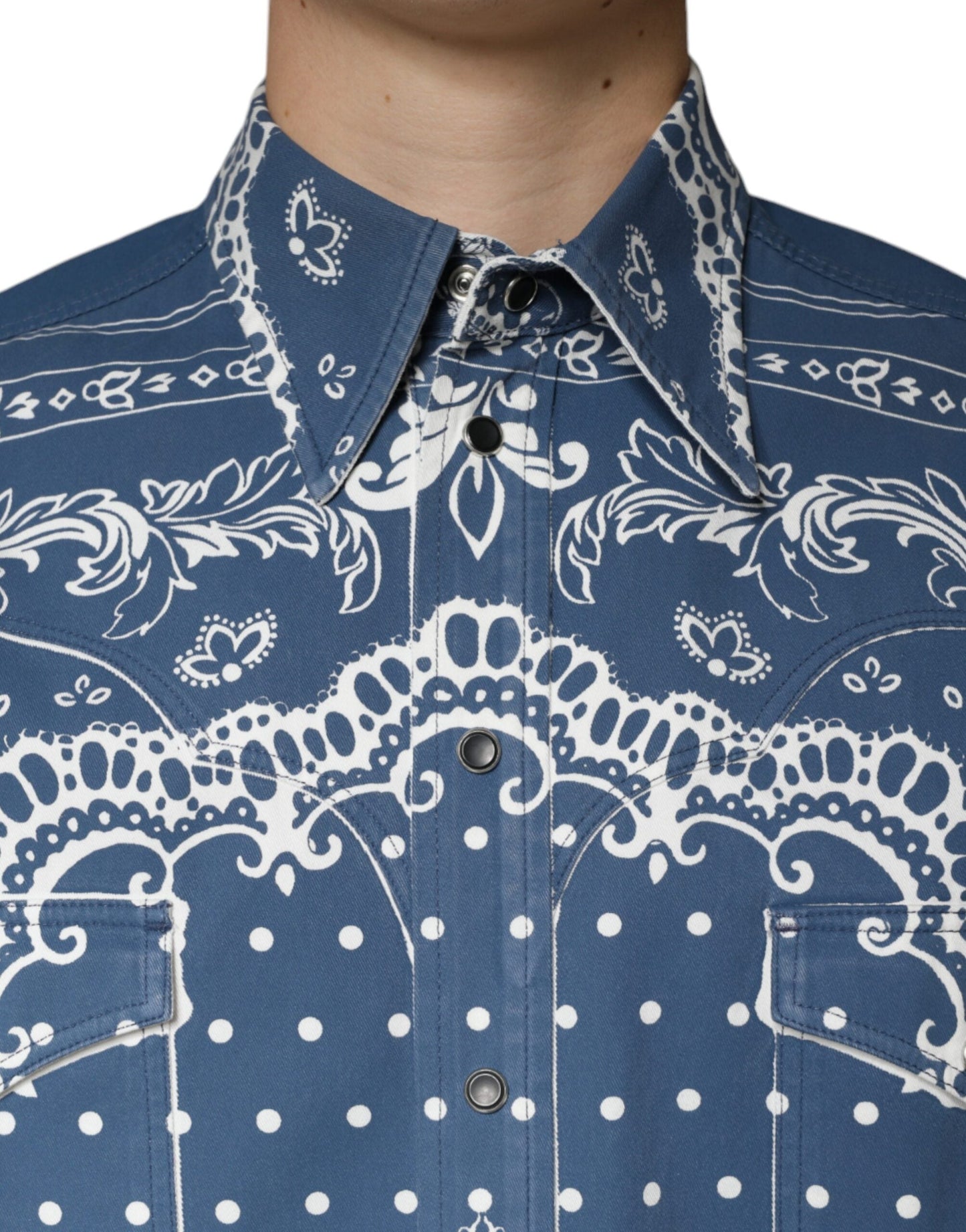 Dolce & Gabbana Blue White Bandana Print Cotton Casual Shirt - IT40 | M