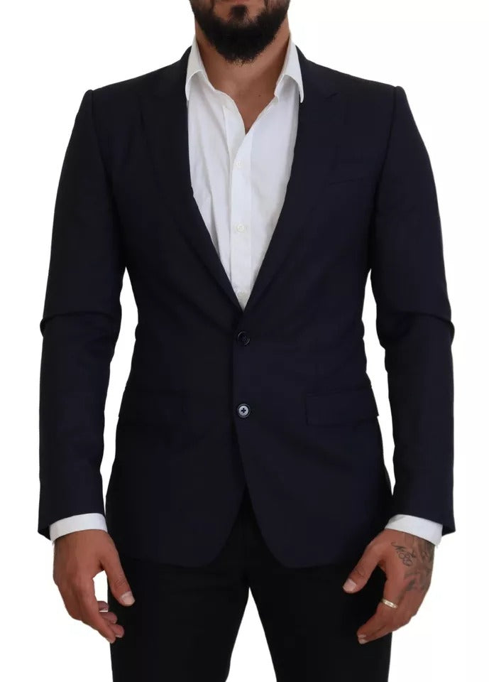 Dolce & Gabbana Blue Wool Slim Fit Formal Coat Men Blazer - IT46 | S