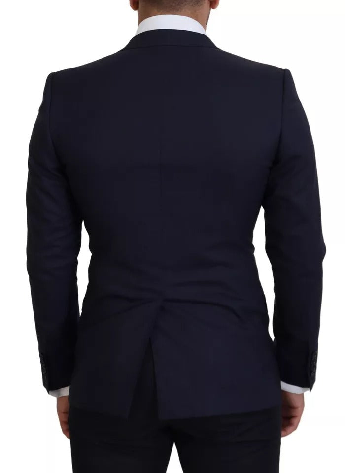 Dolce & Gabbana Blue Wool Slim Fit Formal Coat Men Blazer - IT46 | S