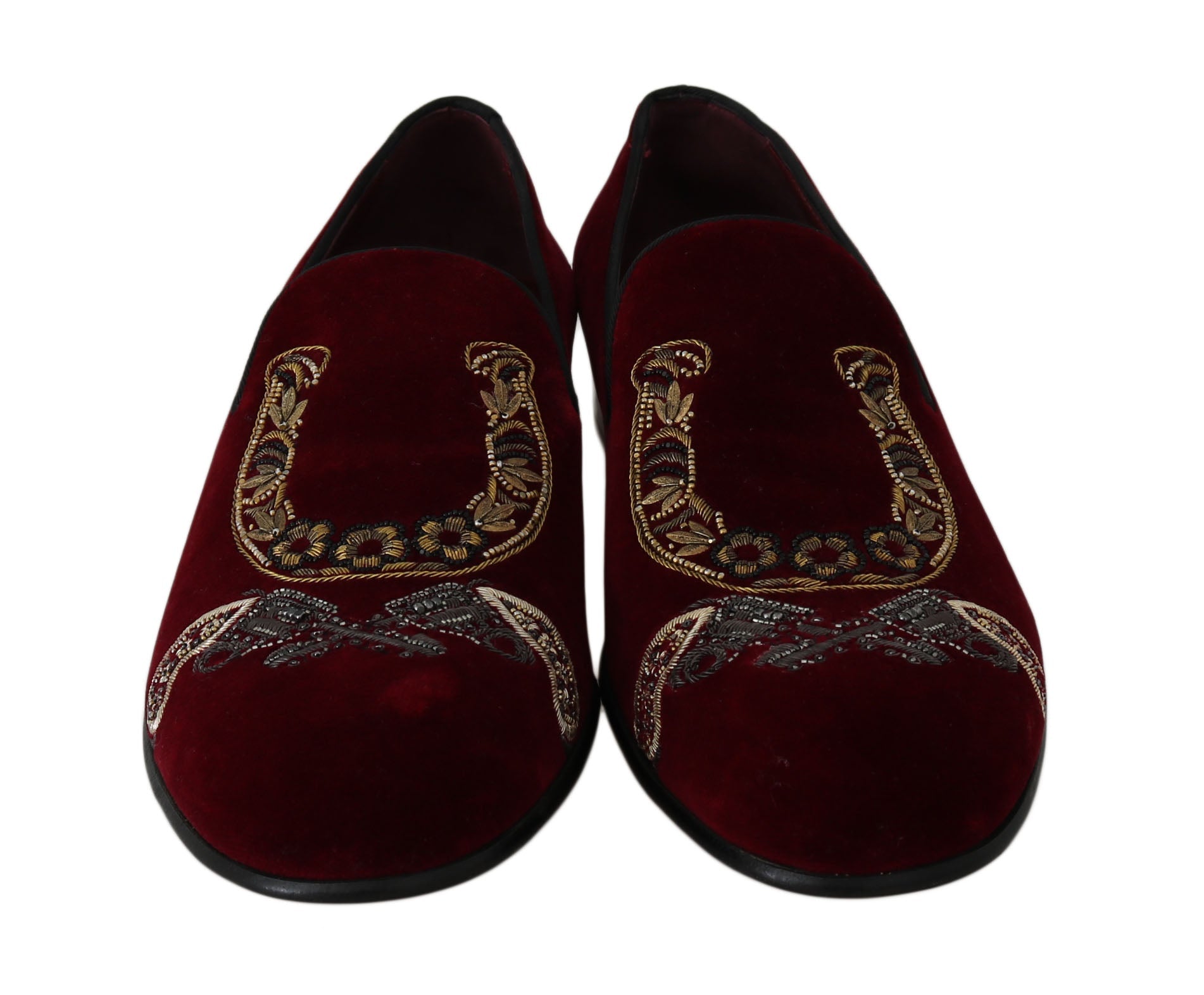 Dolce & Gabbana Bordeaux Velvet Sequined Men’s Loafers - EU39/US6