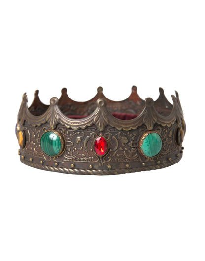 Dolce & Gabbana Bronze Brass Multicolor Crystal Crown Tiara Hat - 58 cm|M