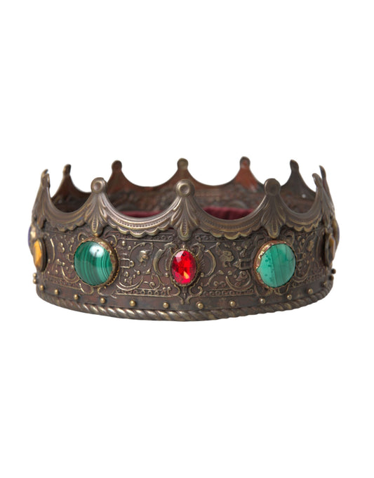 Dolce & Gabbana Bronze Brass Multicolor Crystal Crown Tiara Hat - 58 cm|M