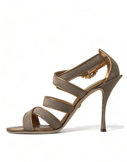 Dolce & Gabbana Bronze Crystal Stiletto Heels Sandals - EU40/US9.5