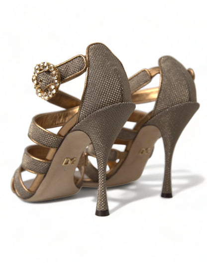 Dolce & Gabbana Bronze Crystal Stiletto Heels Sandals - EU40/US9.5