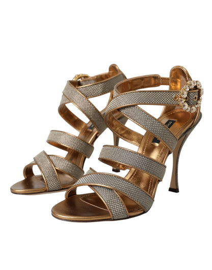 Dolce & Gabbana Bronze Crystal Strap Heels Sandals Shoes - EU37/US6.5