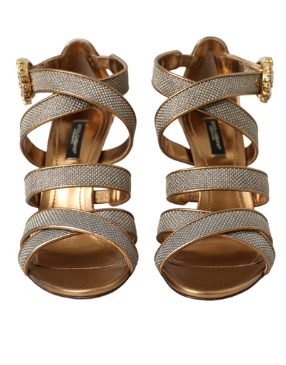 Dolce & Gabbana Bronze Crystal Strap Heels Sandals Shoes - EU37/US6.5