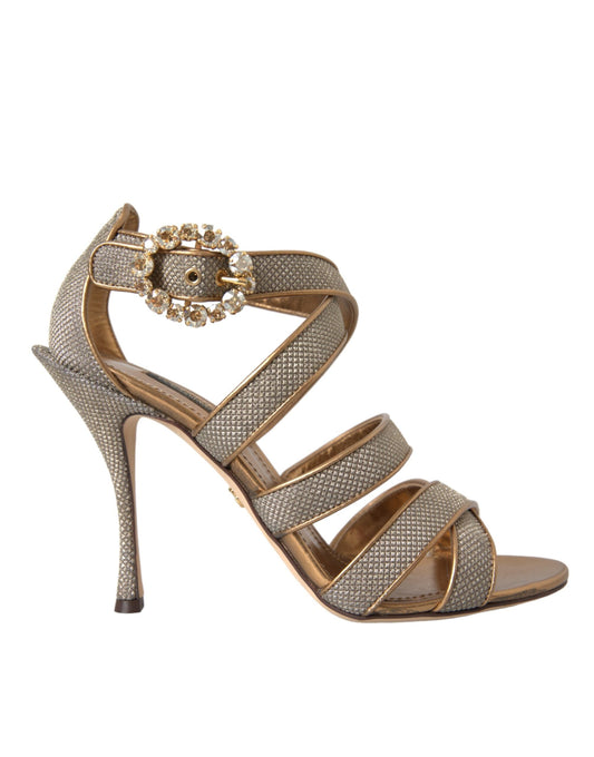 Dolce & Gabbana Bronze Crystal Strap Heels Sandals Shoes - EU37/US6.5