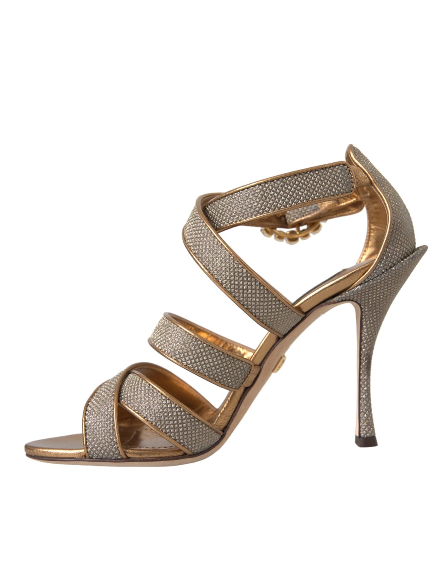 Dolce & Gabbana Bronze Crystal Strap Heels Sandals Shoes - EU37/US6.5