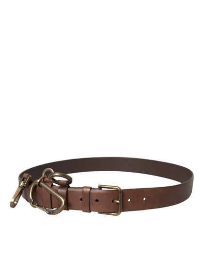 Dolce & Gabbana Brown Calf Leather Gold Metal Buckle Belt Men - 90 cm / 36 Inches