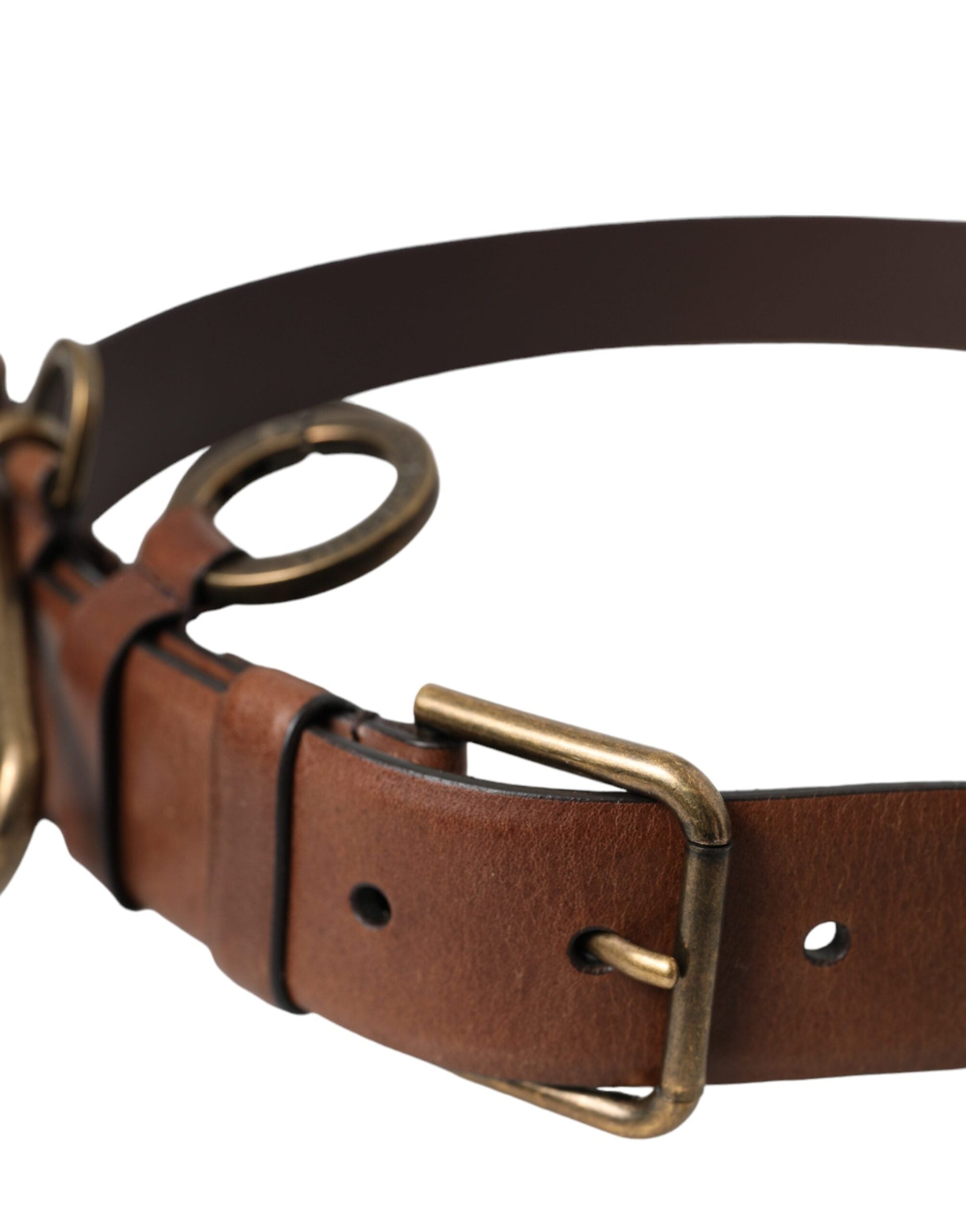 Dolce & Gabbana Brown Calf Leather Gold Metal Buckle Belt Men - 90 cm / 36 Inches