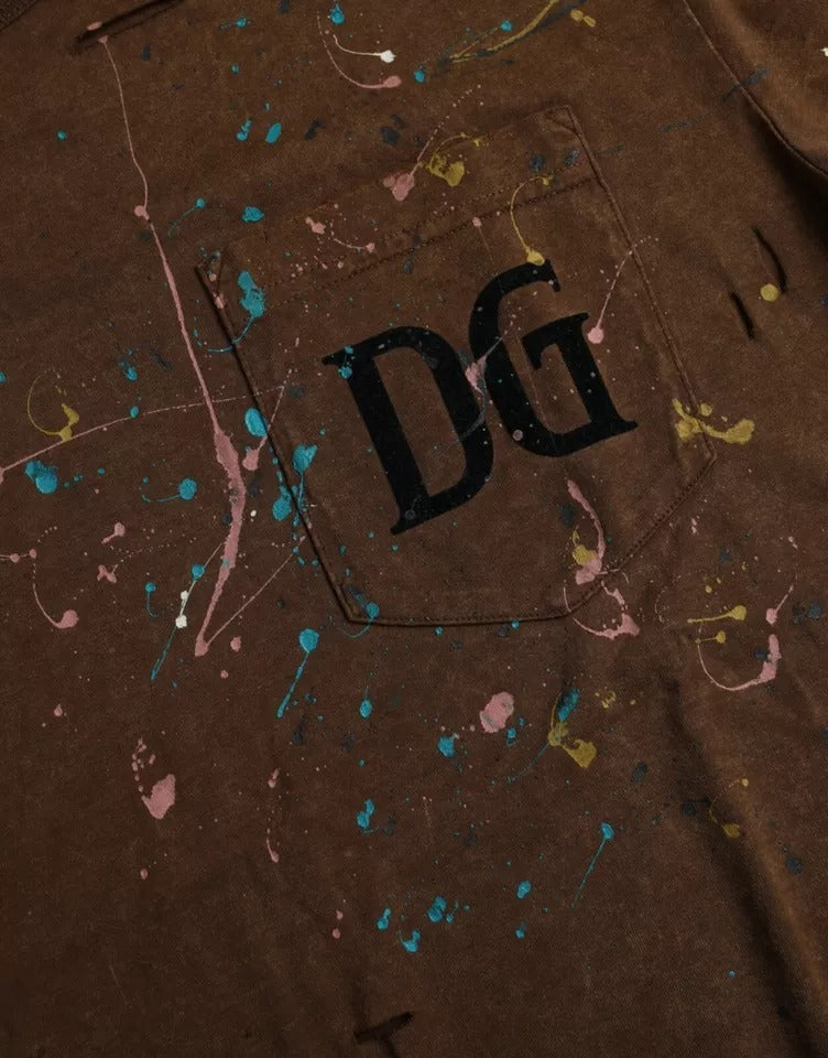 Dolce & Gabbana Brown Color Splash Cotton Crew Neck T-shirt - IT48 | M