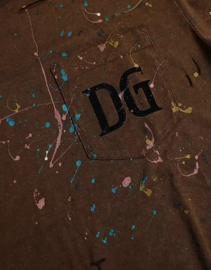 Dolce & Gabbana Brown Color Splash Cotton Crew Neck T-shirt - IT48 | M