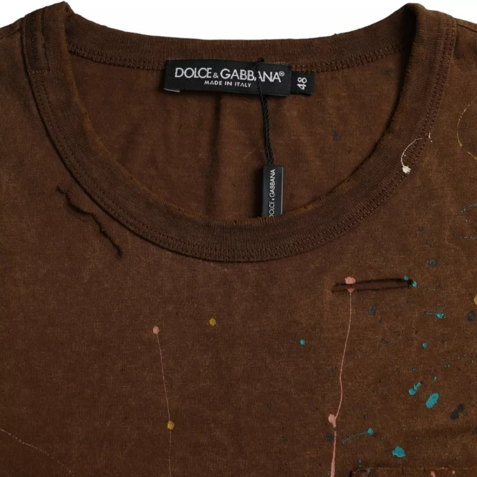 Dolce & Gabbana Brown Color Splash Cotton Crew Neck T-shirt - IT48 | M